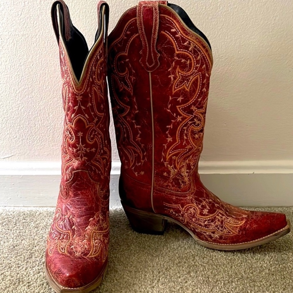 Red Cowboy Cowgirl Western Heeled Boots Size 9.5 B Brand New